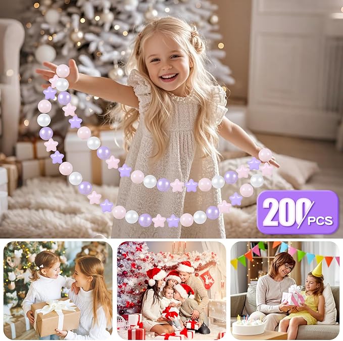 GOGOSO Balls for Ball Pit - Plastic Ball for Toddlers 1-3, Baby Kids Ball Pool Decoration 50 100 200 300 500 1000 (A Purple+Pink+White+Clear, 200 Balls)