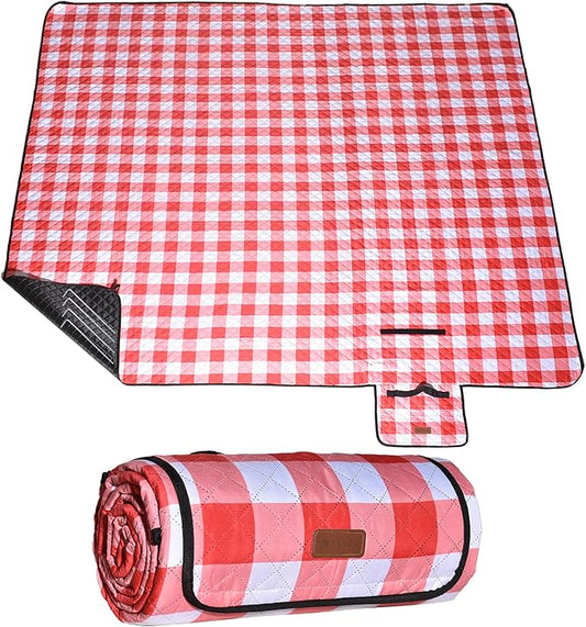 HX&OD Outdoor Picnic Blanket, Extra Large, 80''x60'' Waterproof Foldable Blankets Gingham Picnic Mat for Beach, Camping Grass Lawn Park Accessories Cute Couple Ideas Wedding (Red, 80”x60”)