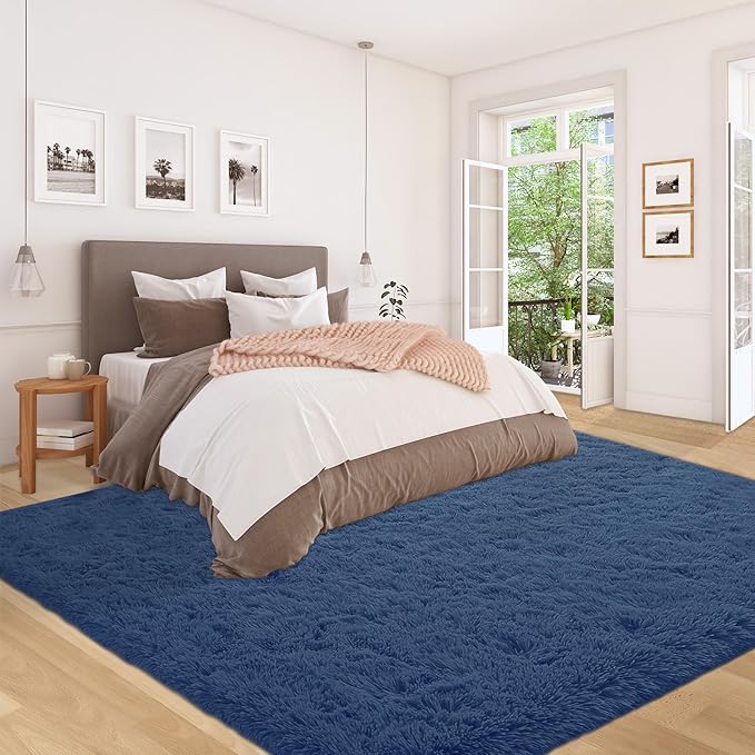 5x7 Area Rug for Living Room: Fluffy Shag Soft Washable Rugs Fuzzy Plush Indoor Carpet for Bedroom Nursery Playroom Dorm Kids Girls Boys Room (Navy Blue, 5'x7')