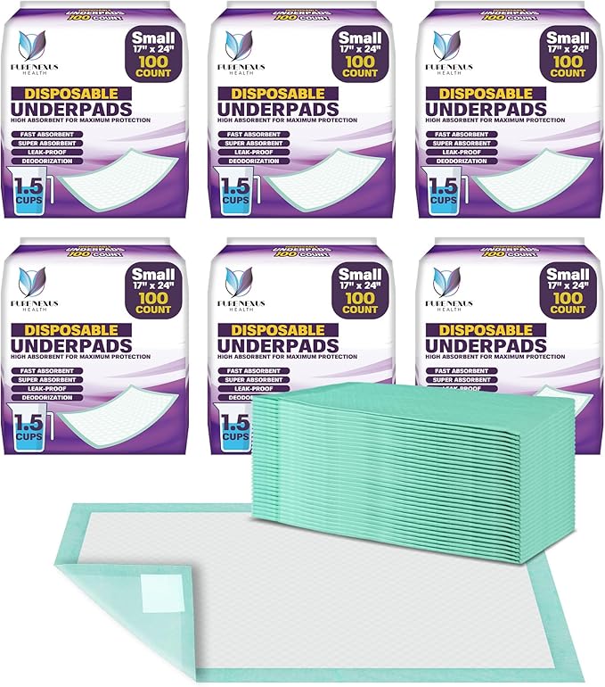 Disposable Bed Pads for Adults 17 x 24 (600 Count) - Super Absorbent and Waterproof - Incontinence Bed Pads, Chuck Pads, Chux Pads, Changing Pads for Baby, Pee Pads for Kids