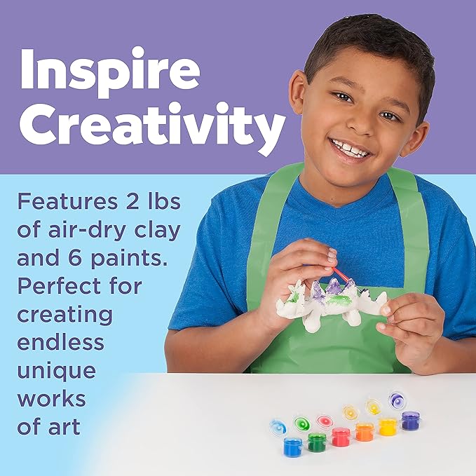 Faber-Castell Pottery Studio Refill Kit - 2 lbs. of Natural Air-Dry Pottery Clay, 6 Paint Pots and Paintbrush, Clay Making Kit for Kids