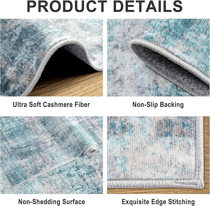 Area Rugs Living Room Rug - 4x6 Washable Modern Abstract Soft Neutral Non-Slip Carpet Large Indoor Floor Thin Carpets for Bedroom Dining Room Farmhouse Nursery Home Office Green