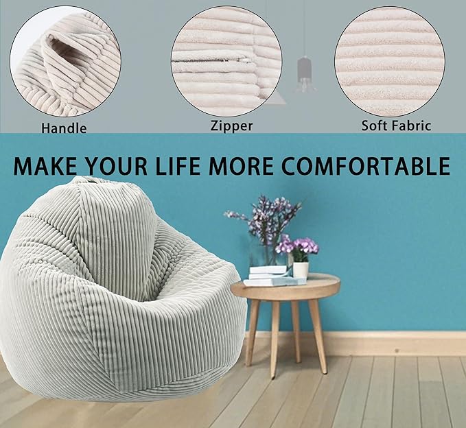 ENBAOHUI Bean Bag Chairs with Memory Foam Chairs for Kids Teens Toddler Faux Fur Sofa Chair with Handle Navy Blue