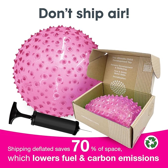 Edushape Sensory Ball for Baby - 7" Deflated with Pump, Transparent Pink, Enhances Gross Motor Skills for Kids 6 Months & Up