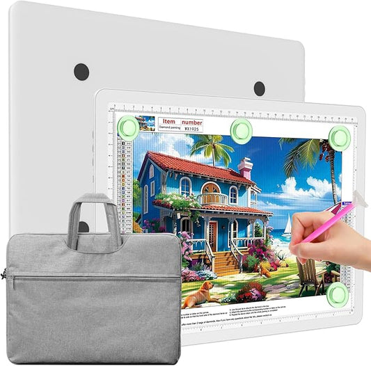 Elice Magnetic A4 Light Board with Bag for Diamond Painting, Tracing LED Light Box with Side Buttons, Super Bright Diamond Art Light Pad, Light Table for Drawing, Sketching, Weeding Vinyl - White