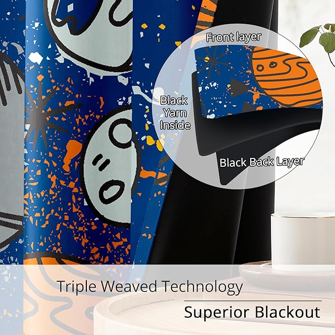 Kids Space Planet Blackout Curtains - 100% Blackout, Thermal Insulated, Noise Reducing, Perfect for Kids Room and Nursery, 2 Panels (Space-is-Great, W52×L63)