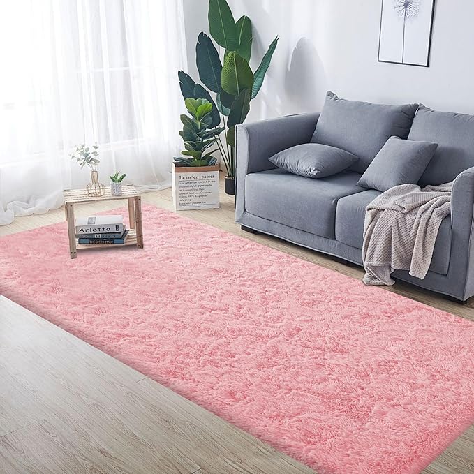2x6 Runner Rug for Bedroom: Fluffy Shag Soft Washable Rugs Small Fuzzy Plush Indoor Carpet for Hallway Bedside Dorm Kids Girls Boys Room (Pink, 2'x6')
