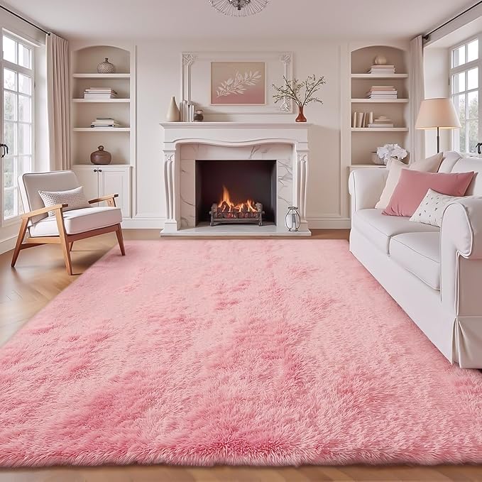 6x9 Area Rug for Living Room: Fluffy Shag Soft Washable Rugs Large Fuzzy Plush Indoor Carpet for Bedroom Nursery Playroom Kids Girls Boys Room (Pink, 6'x9')