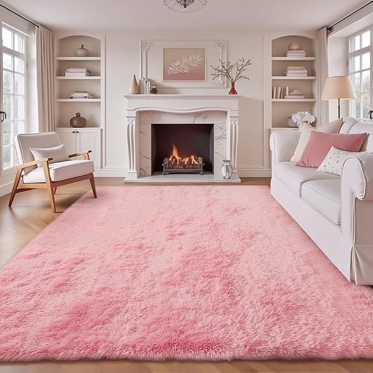 6x9 Area Rug for Living Room: Fluffy Shag Soft Washable Rugs Large Fuzzy Plush Indoor Carpet for Bedroom Nursery Playroom Kids Girls Boys Room (Pink, 6'x9')