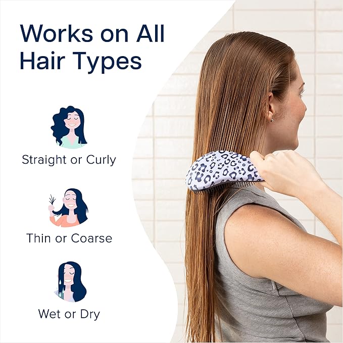 Crave Naturals Glide Thru Detangler Brush - Curly Hair Brush for Women and Kids - Wet and Dry Comb for Adults - Soft Flexible Bristles for Gentle Use - Styling Tool for Curls - Blue Cheetah