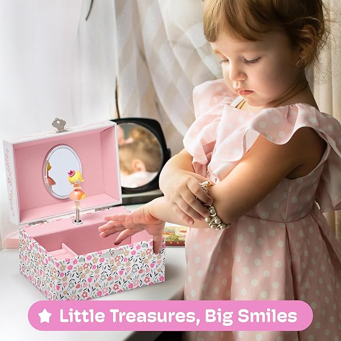 Jewelkeeper Girls Musical Jewelry Box - Durable Pine Fiberboard with Pink Lining - Kids Jewelry Box - The Beautiful Dreamer Tune - Gifts for Girls - Fairy Jewellery Box - 6x4x3.5in
