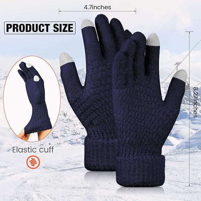 Geyoga 2 Pairs Women's Winter Touch Screen Gloves Soft Warm Fleece Lined Knit Elastic Cuff Winter Texting Gloves