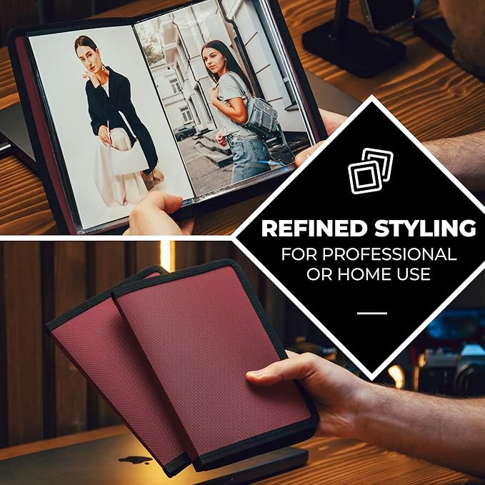 Dunwell Small Photo Album 5x7 (2-Pack, Ruby), Black Mounting Paper, 5 x 7 Photo & Art Portfolio Presentation Book, 24 Sleeves Display 48 Pages, Professional Picture Book for 5x7 Artwork, Postcards