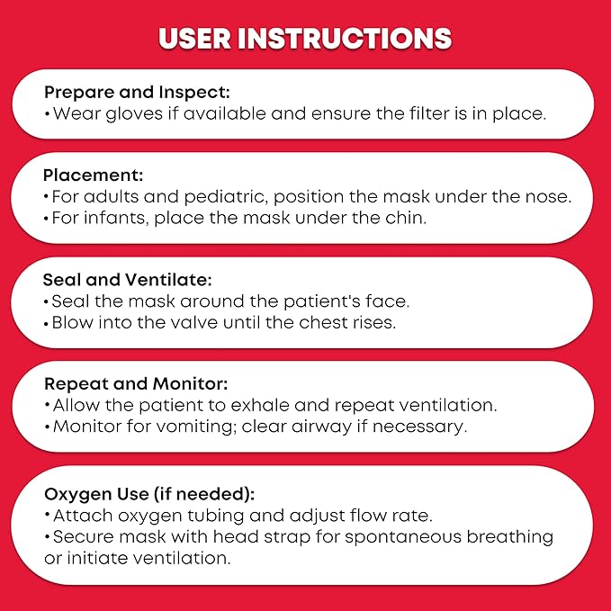 Ever Ready First Aid Adult and Infant CPR Mask Combo Kit with 2 Valves with Pair of Vinyl Gloves & 2 Alcohol Prep Pads - Red (2)