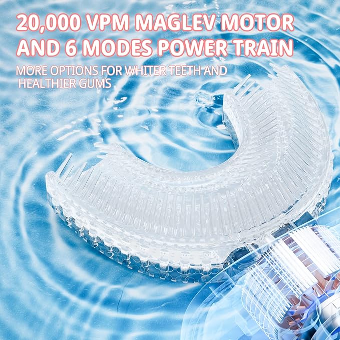 Kids Electric U Shaped Toothbrush,Kids Sonic Full Mouth Toothbrush with 4 Soft Brush Head Automatic Rechargeable 6 Cleaning Modes IPX7 Waterproof 360 Degree Cleaning - Age2-7 Pink