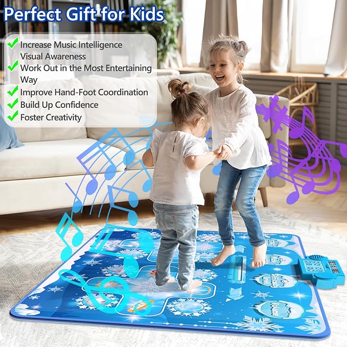 Kids Dance Mat Toys - 2-Player Dance Pad Gifts for Girls Boys Toddlers 3 4 5 6 7 8 9 + Year Old Electronic Dancing Mat Floor Games Toy with Music Light Christmas Birthday Gift (Frozen Blue)