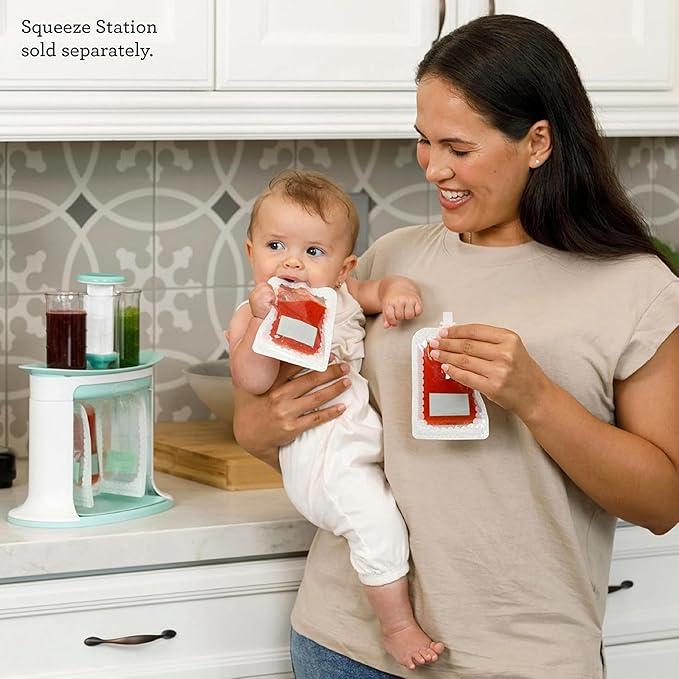 Infantino Reusable Squeeze Pouches for Homemade Baby Food, 3.5 oz, Pack of 25 - BPA, PVC, and Phthalate-Free, Freezer-Safe, with Clear Window and Labeling Space