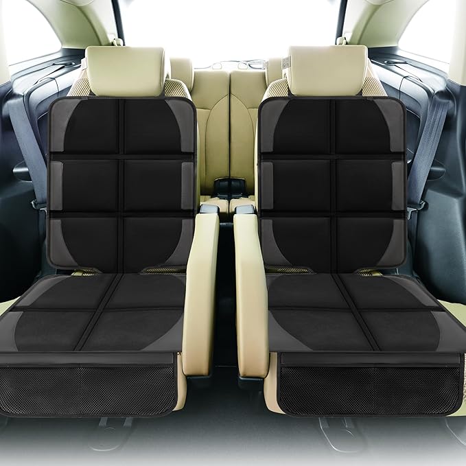 Car Seat Protector for Child Car Seat, 2 Pack Baby Car Seat Covers with Mesh Pockets & Non-Slip Backing 600D Durable Seat Protector Under Baby Car Seat for Car Back Seat (Black, Large)