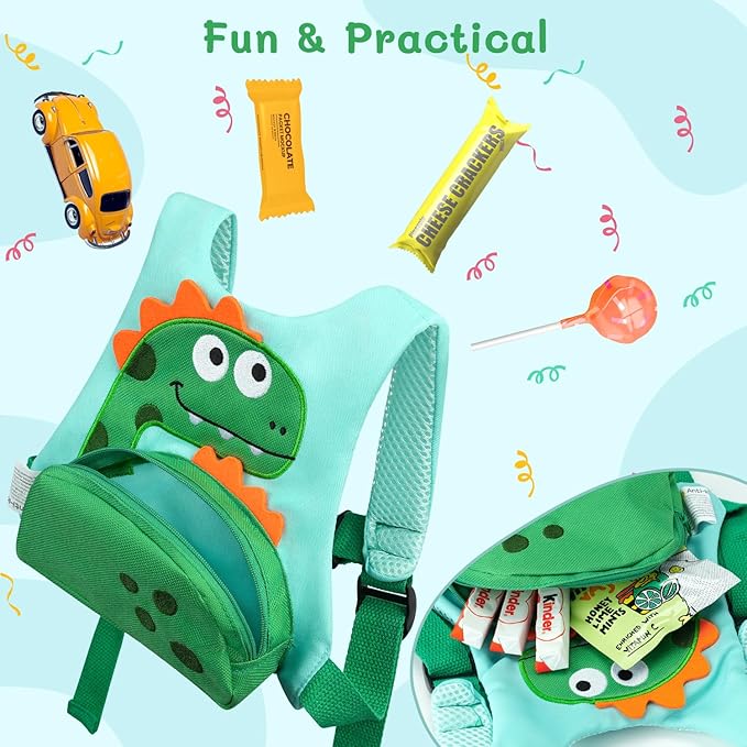 Dr.meter 3 in 1 Toddler Harness Leash + 8.2ft Anti Lost Wrist Link, Cute Dinosaur Kids Safety Harness Tether with Key Lock, Child Protective Leashes While Walking for Outdoor Activity Keep Kids Close