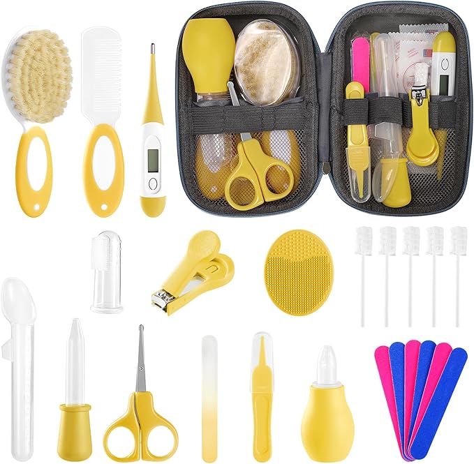 Baby Healthcare and Grooming Kit for Newborn Kids, 24PCS Upgraded Safety Baby Care Kit, Newborn Nursery Health Care Set, Baby Care Products (Yellow)