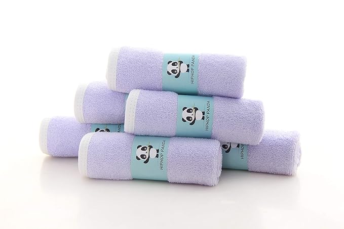 HIPHOP PANDA Baby Washcloths, Rayon Made from Bamboo - 2 Layer Ultra Soft Absorbent Newborn Bath Face Towel - Reusable Baby Wipes for Delicate Skin - Purple, 6 Pack
