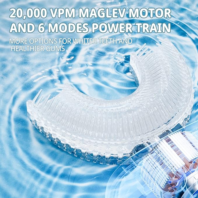 Kids Electric U Shaped Toothbrush,Kids Sonic Full Mouth Toothbrush with 4 Soft Brush Head Automatic Rechargeable 6 Cleaning Modes IPX7 Waterproof 360 Degree Cleaning - Age8-15 Blue