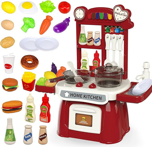 Kitchen Set for Toddler with Sound and Light，Pretend Cooking Food Set,Kids Kitchen Playset，Play Sink with Running Water and Electronic Induction Stove，Kitchen Accessories