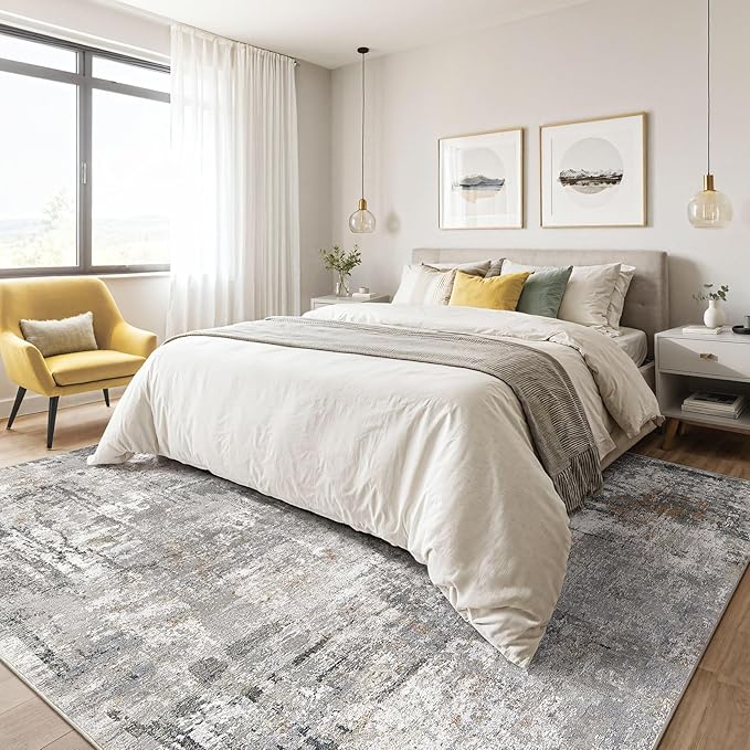 10x14 Area Rugs Living Room: Washable Large Abstract Modern Soft Rug Stain Resistant Indoor Floor Non Slip Accent Carpet for Bedroom Nursery Playroom Office Dining Room Dorm Home House- Gray Rust