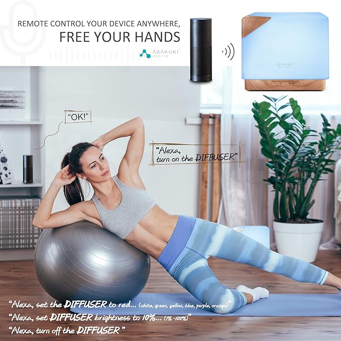 ASAKUKI Smart WiFi Essential Oil Aromatherapy Diffuser, Easy Connect with Alexa and Google Home Phone App Voice Control 700 ml Ultrasonic Diffuser, Create Schedules 7 LED Colors Humidifier