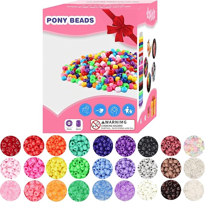 6500Pcs Pony Beads for Bracelets Making, Multi-Colored Rainbow Plastic Hair Large Beads for Hair Braids, 27 Colors Kandi Friendship Bracelet Bead Jewelry Making Kits for Craft