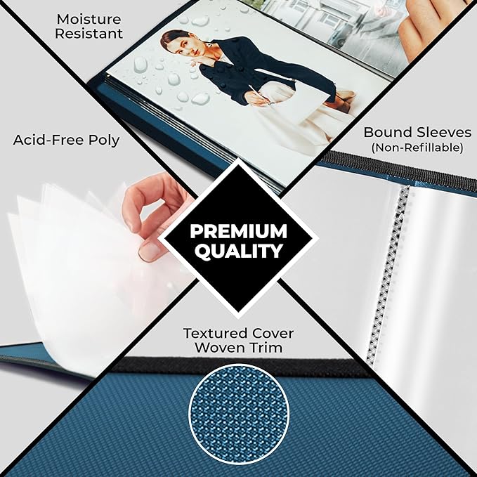 Dunwell Small Photo Album 4x6 (2-Pack, Blue), Mounting Paper, 4 x 6 Photo & Art Portfolio Presentation Book, 24 Pockets Display 48 Pages, Professional Mini Picture Book for Artwork, Postcards