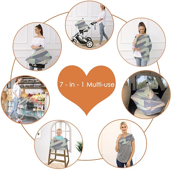 Carseat Cover for Boy and Girls - Multi-use Nursing Canopy for Breastfeeding, Stroller and High Chair Cover (Baby Green)