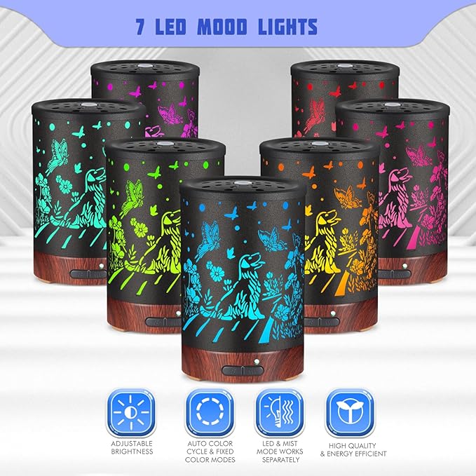 Essential Oils Diffuser,Aromatherapy Diffuser,Birthday Gifts for Women Mom Grandma,Metal Cool Mist Humidifier with 7 Colors Lights Waterless Auto Off Air Diffusers (Dogs)…
