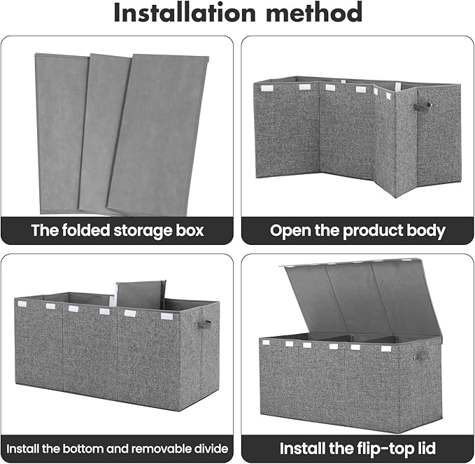 Extra Large Toy Box 167L, Sturdy Toy Storage Chest Organizer Bin Baskets with 2 Removable Divider for Boys, Girls, Kids, Nursery, Bedroom, Playroom, 35.5"x17" x17"(Linen Gray)