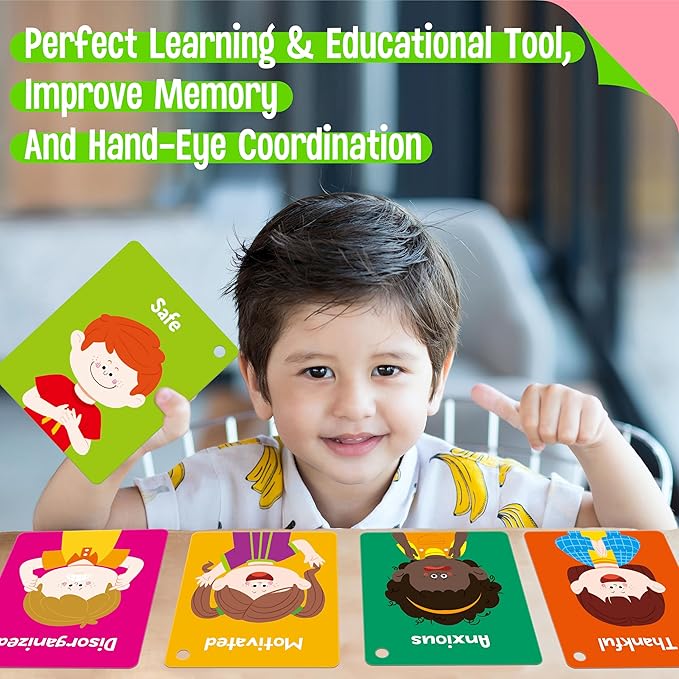 Emotions Flashcards, 50 Different Feelings with Coping Skills-Learn to Identify Various Moods, Cartoon Faces Emotions for Kids with Autism, ADHD -Emotion Flipbook for Therapy, Home Use