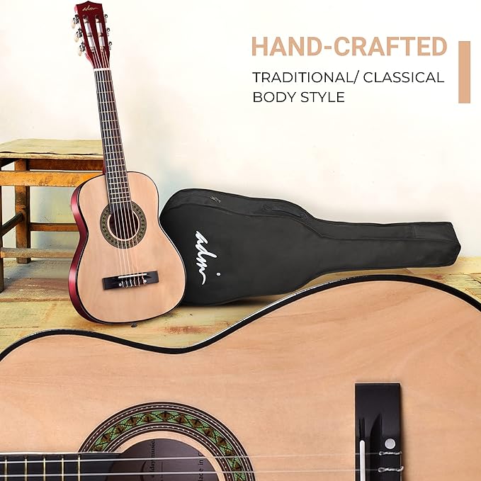 ADM Beginner Acoustic Classical Guitar 30 Inch Nylon Strings Wooden Guitar Bundle Kit for Kid Boy Girl Student Youth Guitarra Online Lessons with Gig Bag, Strap, Tuner, Extra String, Pick,Natural