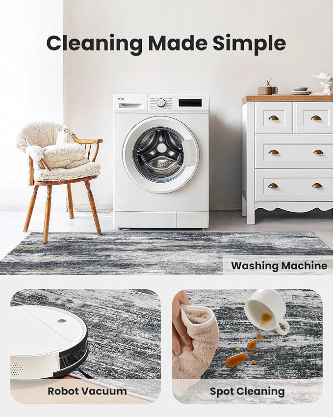 Amada 9x12 Large Area Rug, Modern Abstract Living Room Rug with Non-Slip Backing & Short Pile, Washable Rug with Abstract Pattern for Living Room, Bedroom and Dinning Room, Light Grey