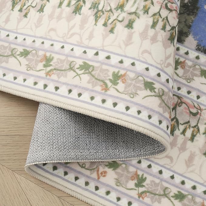 2x3 Rug Impressionist-Style Vintage Indoor Door Mat Machine Washable Small Area Rug Non-Slip Low Pile Throw Rugs for Entryway Kitchen Front Door Indoor Entrance Entry Kids Room, Beige