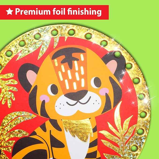 EZCRA Premium Foil Edge Lacing Cards for Kids Ages 3-6 | 10 Double-Sided Animal and Space Sewing Cards with Multilingual Learning | Durable Cardboard Fine Motor Skills Activity Kit