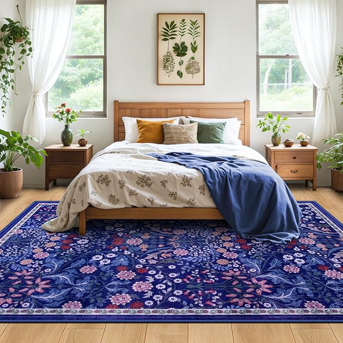 10x14 Area Rugs for Living Room: Floral Washable Rug Vintage Large Soft Boho Non-Slip Carpet Indoor Floor Stain Resistant Low Pile Carpets for Bedroom Dining Room Farmhouse Nursery Hallway Home Office
