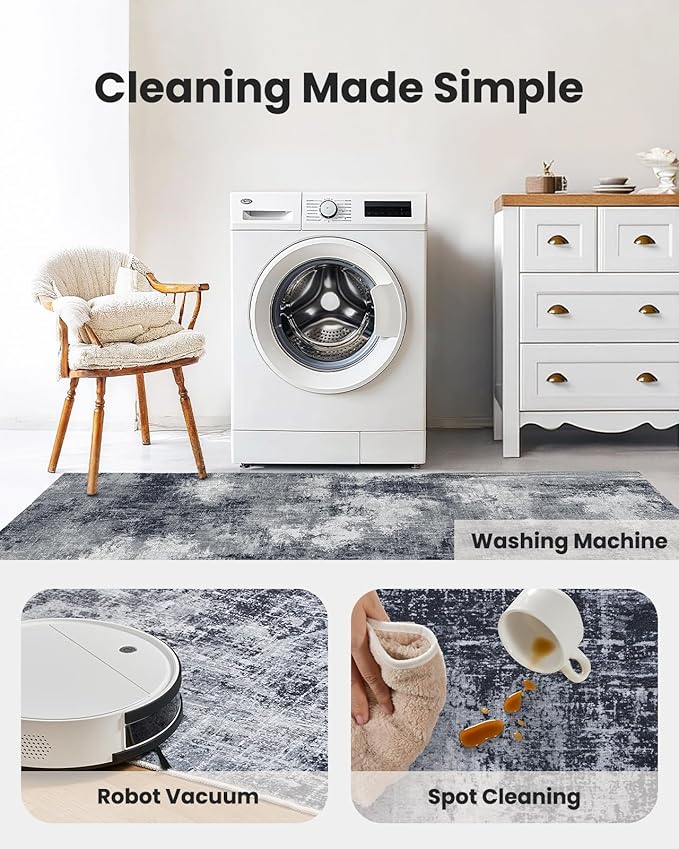 AMADA HOMEFURNISHING Washable Entry Rug,2x3 Modern Abstract Rug with Short Pile and Non-Slip Backing, Small Rug with Abstract Pattern for Entryway, Kitchen and Living Room, Grey