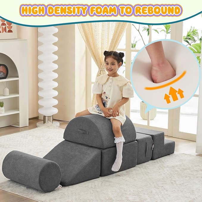 jela Foam Blocks 6Pcs Soft Play Equipment Luxury Miss Fabric, Toddler Climbing Toys Indoor Soft Play Climbing for Toddlers, Lightweight Climbing Blocks for Babies, Kids, Climb and Crawl Foam Playset