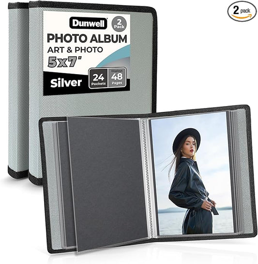 Dunwell Small Photo Album 5x7 (2-Pack), Mounting Paper, 5 x 7 Art Portfolio Binder, 24 Sleeves Display 48 Pages, Acid-Free Poly Professional Picture Book for 5x7 Artwork, Postcards