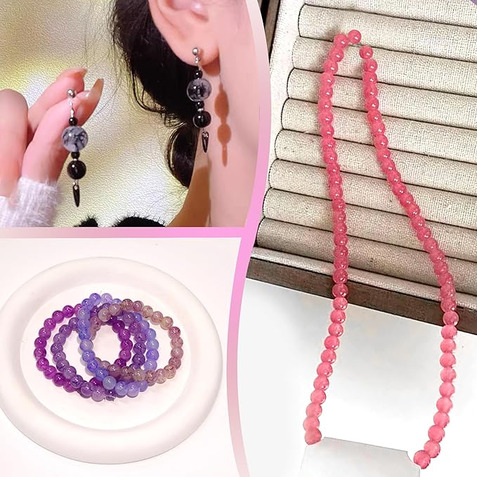 JULIMAIDONG 8mm Glass Beads for Bracelets 2100pcs, 48 Colors Round Crystal Glass Bracelet Making Kit for Jewelry Making Kits Bead DIY Crafts with Spacer Charms Accessories (48Color(Solid+Printing)