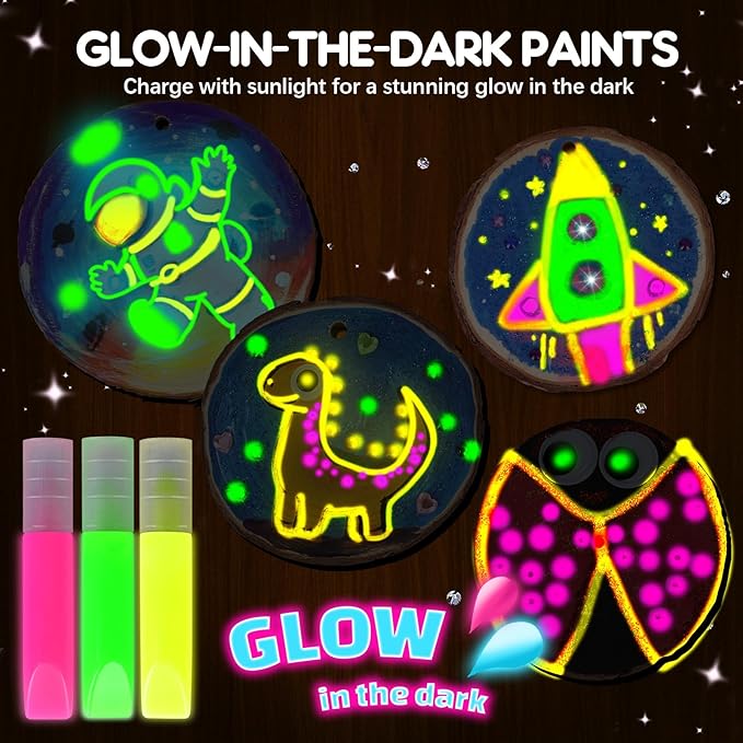 EPUMP Wooden Painting Kit for Kids - Glow in The Dark Arts and Crafts Supplies Kits for Boys Girls - Kids Activities Creative Art Set Birthday Gifts DIY Paint Toys for Ages 6 7 8 9 10 11 12 Years Old