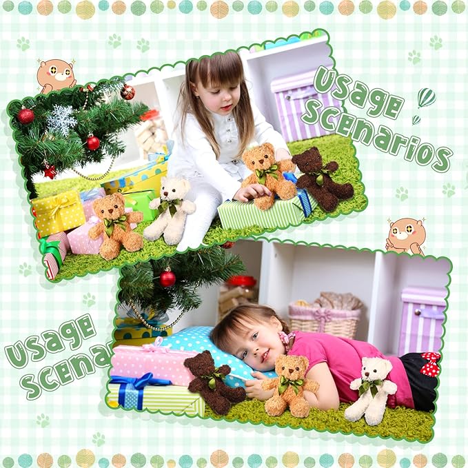 HyDren 12 Pack Bear Stuffed Animals 10 Inch Operation Christmas Bulk Items Small Bear Party Favors Plush Toys for Baby Shower Centerpiece Christmas Birthday Gifts(White, Light Brown, Dark Brown)