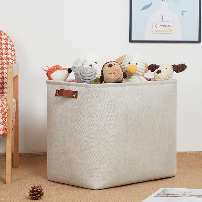 DULLEMELO Extra Large Storage Baskets, Fabric Storage Bins for Organizing Shelves Nursery Toys Books, Closet Baskets and Bins with Handles, Beige, 2-Pack