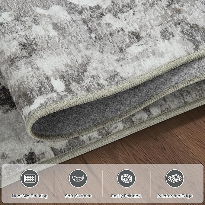 4x6 Area Rugs for Living Room Rug Washable: Modern Large Rug for Dining Room Bedroom Carpet Non Slip Low Pile 4 by 6 Indoor Abstract Nursery Home Office Black Gold