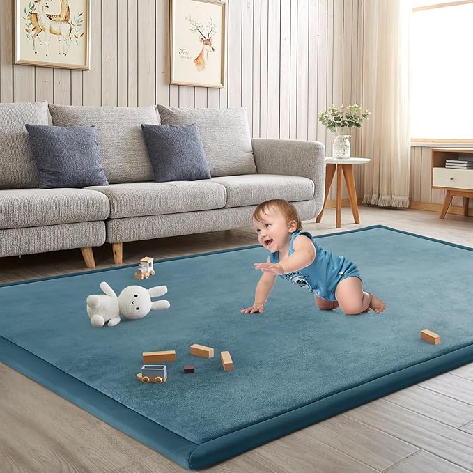 Baby Play Mat for Floor Tummy Time Mat Nursery Rug Muscle Area Playroom Rug Tatami 79"x118" Memory Foam 1.3" Thick Crawling For Babies,Toddlers, Infants, Kids,Floor(Green)