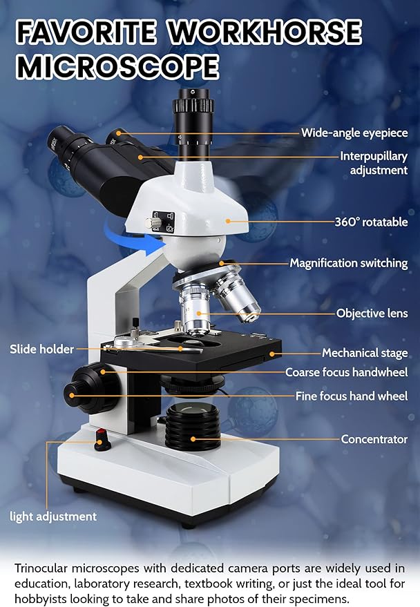 40X-5000X Microscopes trinocular for Kids Students Adults, with Prepared Slides 30p, Microscope Accessories, Compound trinocular Microscope,Microscopes for School Laboratory